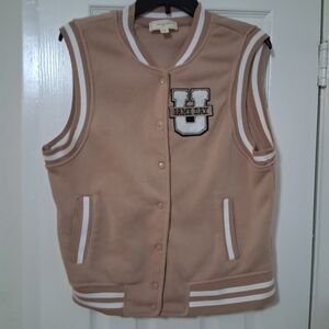No Comment Varsity Style Sleeveless Jacket Vest Brown (Large)